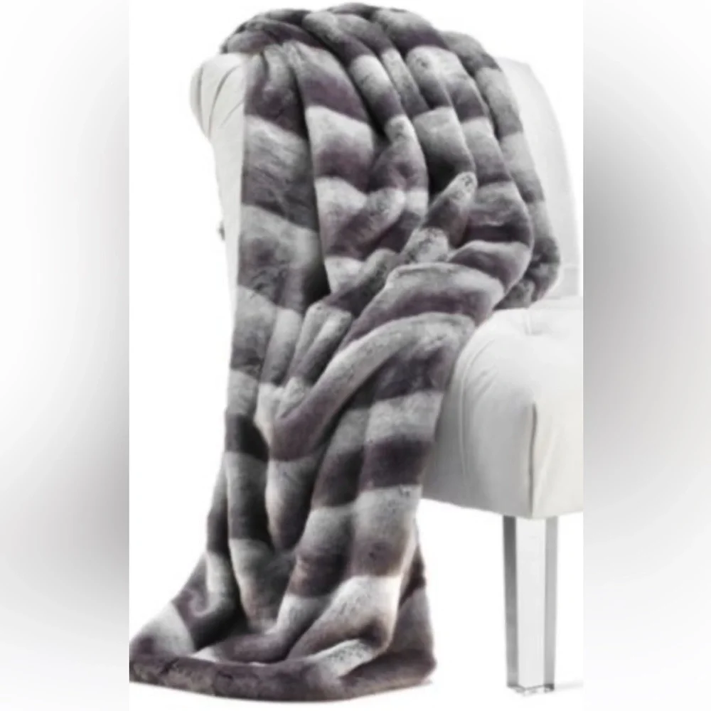 NWT Z Gallerie Gray Ombré Faux Fur Throw